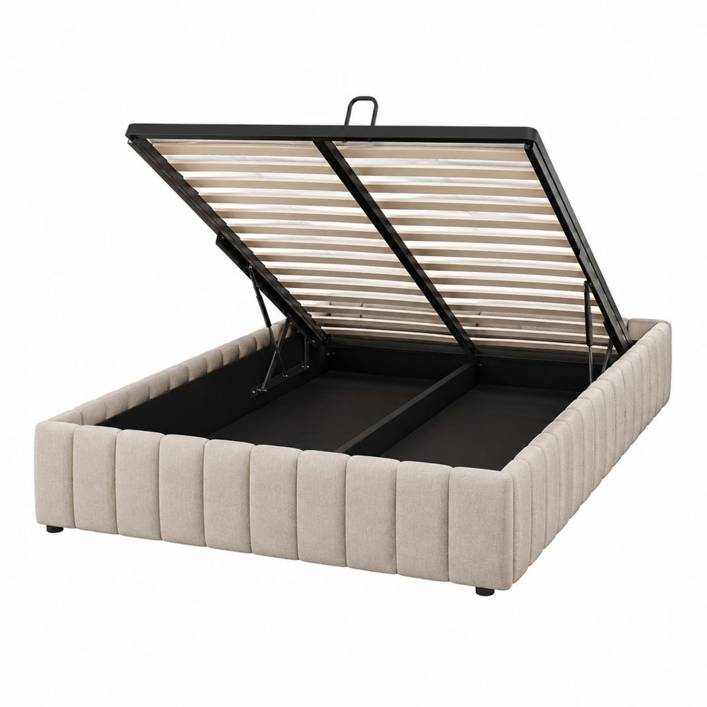 Stauraumbett Polsterbett Beige Polyester mit Gasdruckfeder und Lattenrost 180 x 200 cm