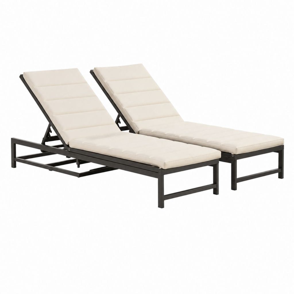 2er Set Gartenliegen Creme mit Stahlgestell und Polyesterauflagen 200 x 70 x 88 cm