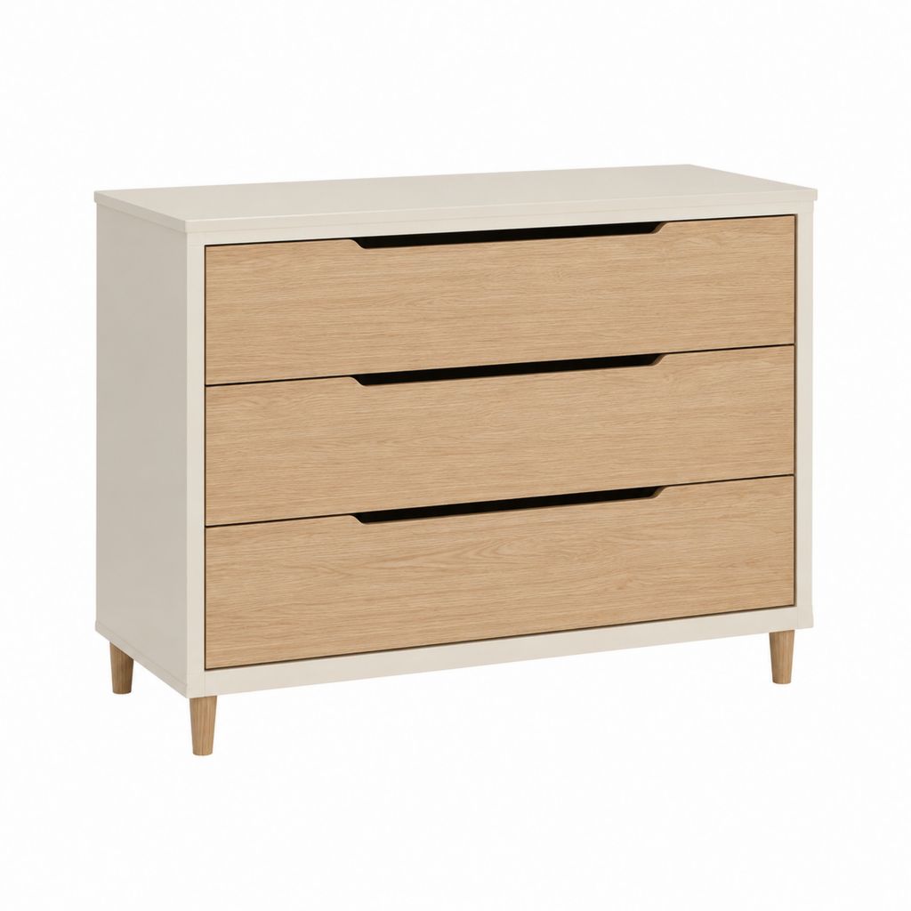 Kommode mit 3 Schubladen Weiß Natur-Eiche MDF rechteckig 80 x 40 x 80 cm