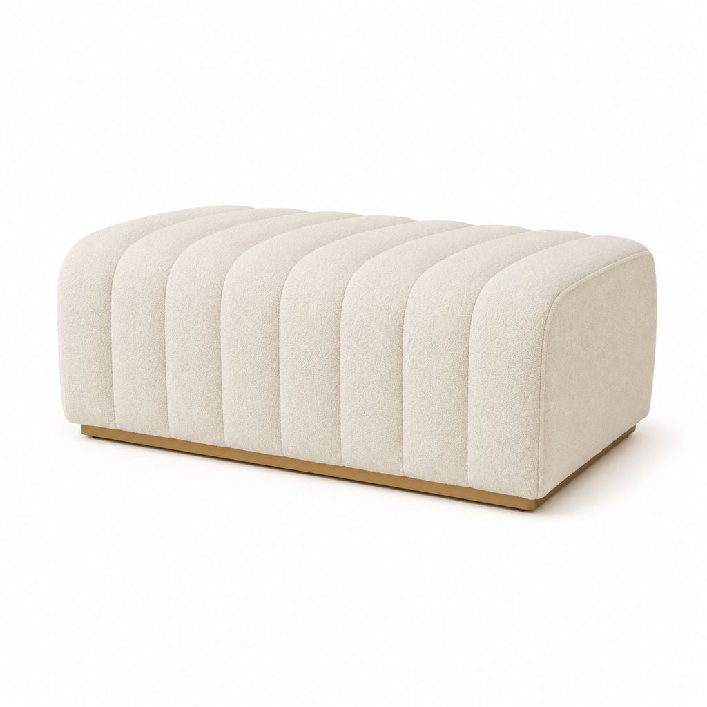 Fußhocker Cremeweiß mit Polyester-Bouclé Bezug rechteckig 100 x 60 x 45 cm