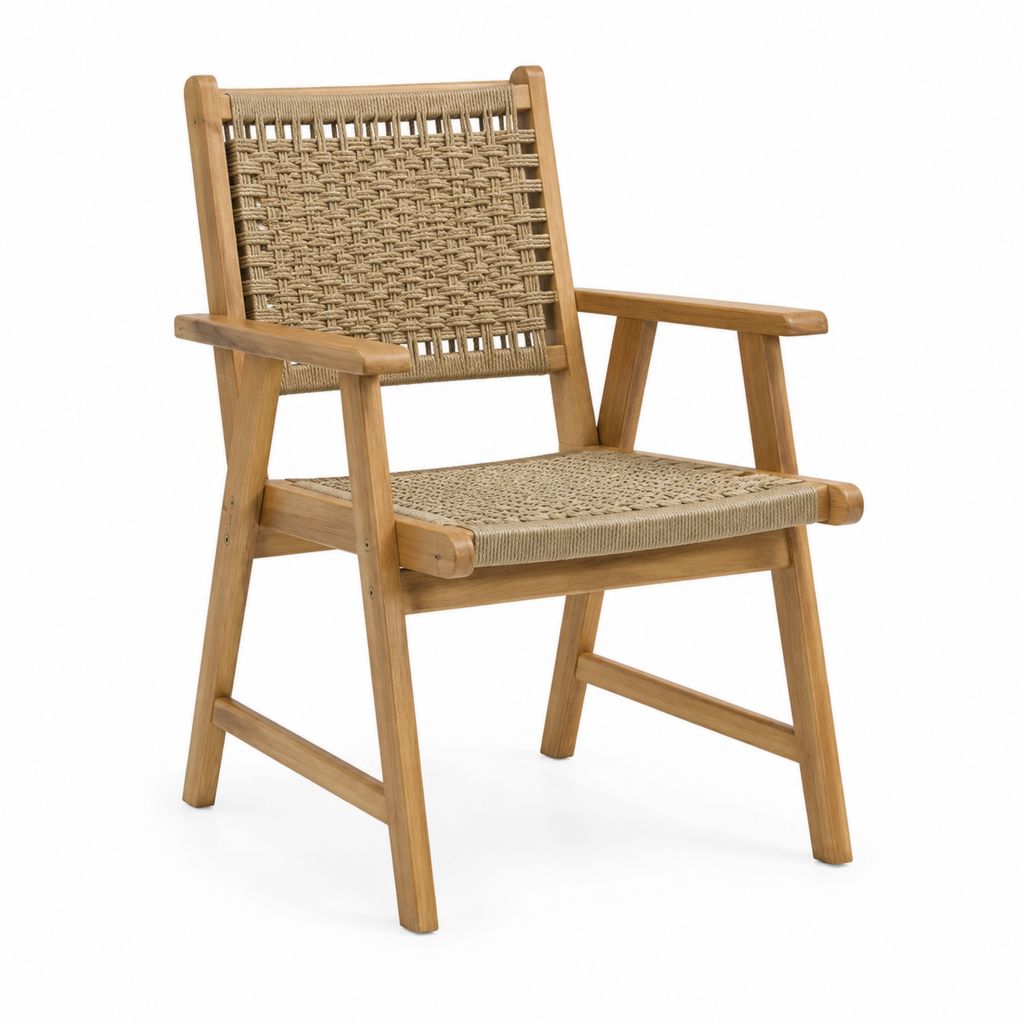 Gartenstuhl mit Armlehnen Natur Teak-Massivholz Polypropylen-Seilgeflecht 64 x 70 x 88 cm