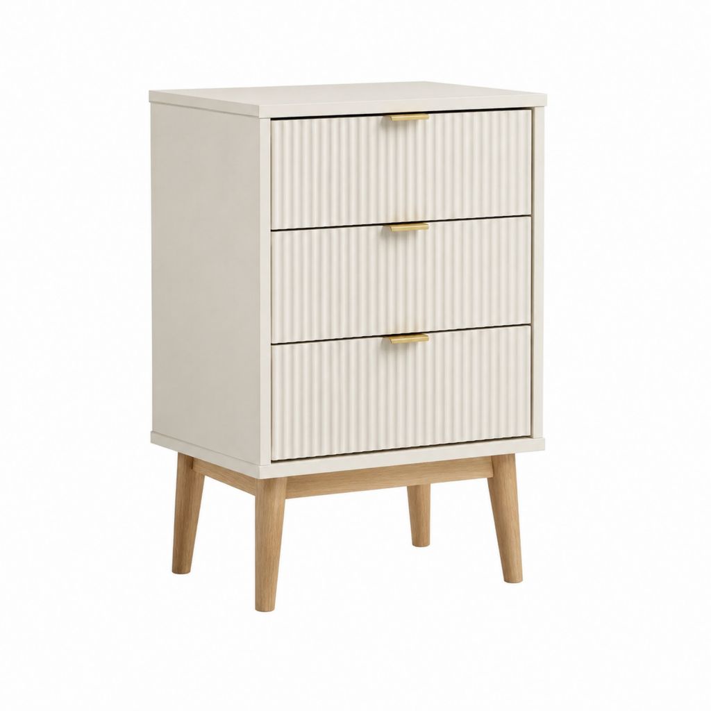 Nachttisch mit 3 Schubladen Creme MDF Rechteckig 40 x 35 x 65 cm
