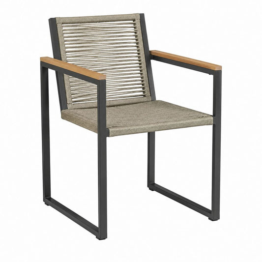 Gartenstuhl mit Armlehnen Taupe Aluminiumgestell Polyesterseil Akazienholz 57 x 60 x 86 cm