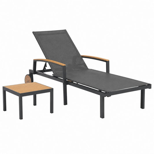 Gartenliege Set Schwarz Aluminium Textilene mit Eukalyptusholz 200 x 65 x 35 cm