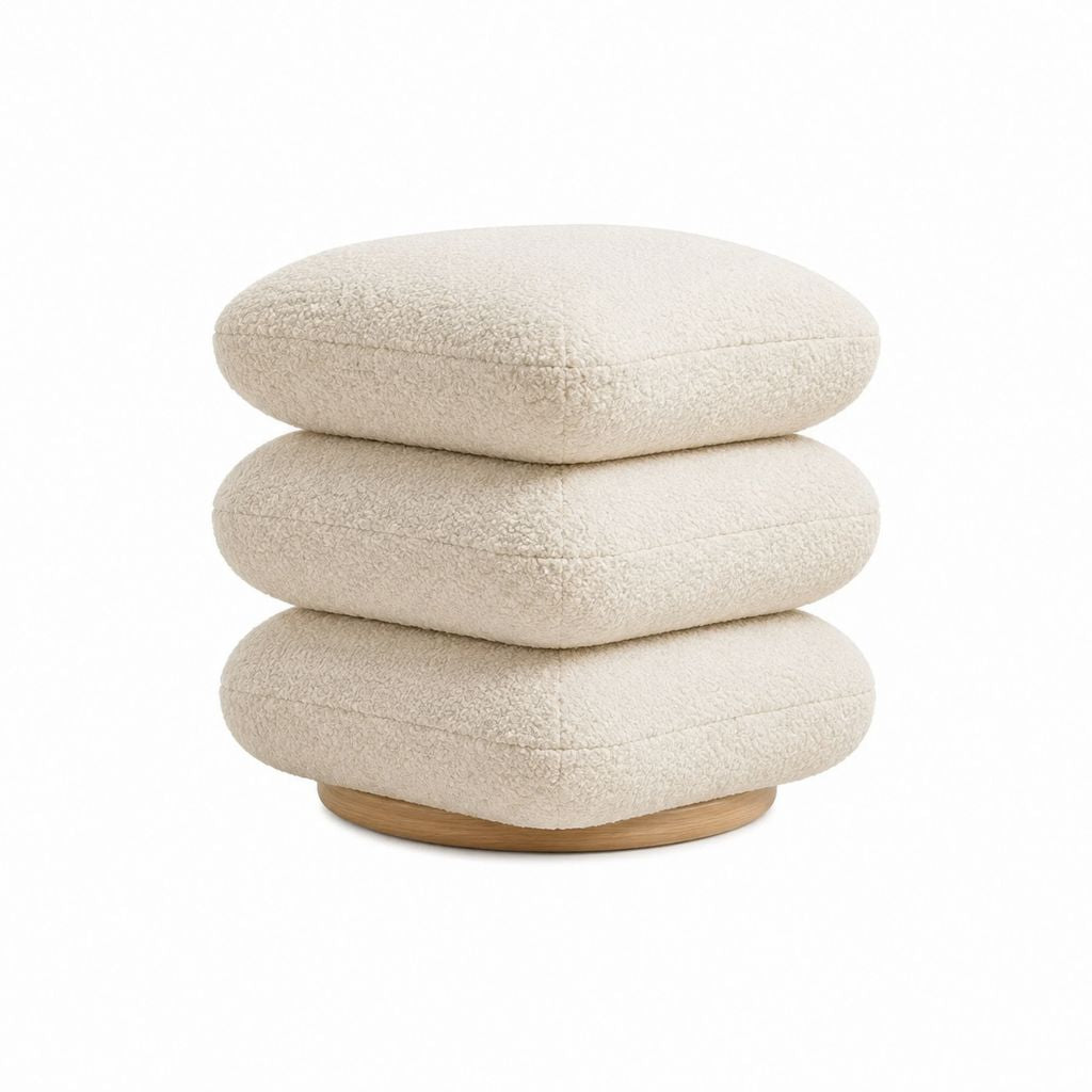 Fußhocker Cremeweiß Polyester-Bouclé rund 60 x 60 x 45 cm
