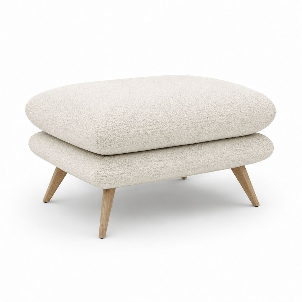 Fußhocker Ottomane Creme Polyester-Bouclé mit Massivholzbeinen 90 x 65 x 43 cm