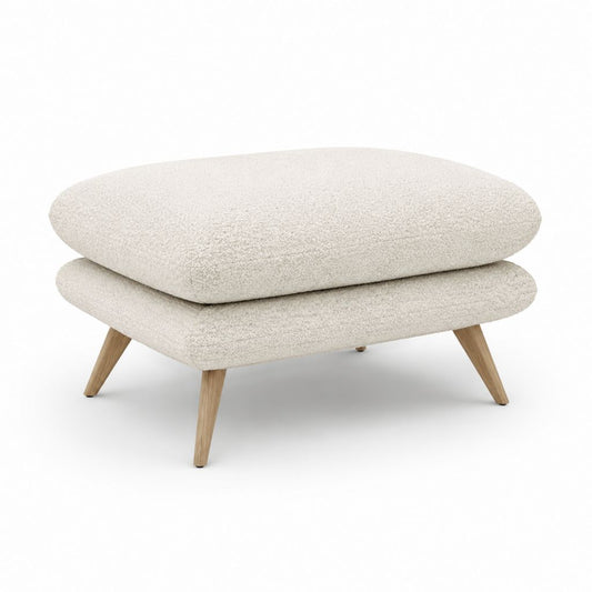 Fußhocker Ottomane Creme Polyester-Bouclé mit Massivholzbeinen 90 x 65 x 43 cm