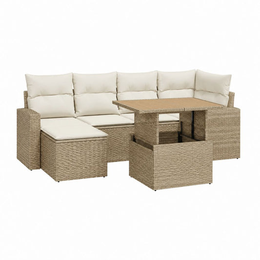 7-teiliges Gartenlounge Set Polyrattan Beige mit höhenverstellbarem Tisch 230 x 230 cm