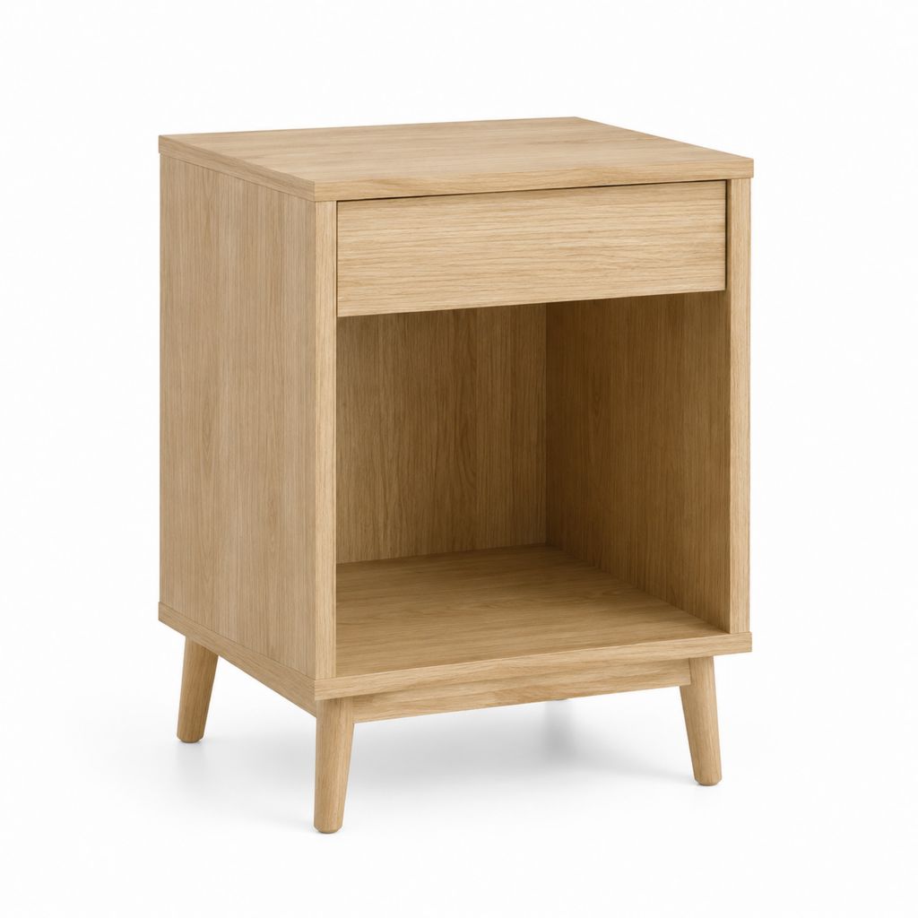 Nachttisch Eiche hell Holzwerkstoff rechteckig mit Schublade und offenem Fach 40 x 35 x 60 cm