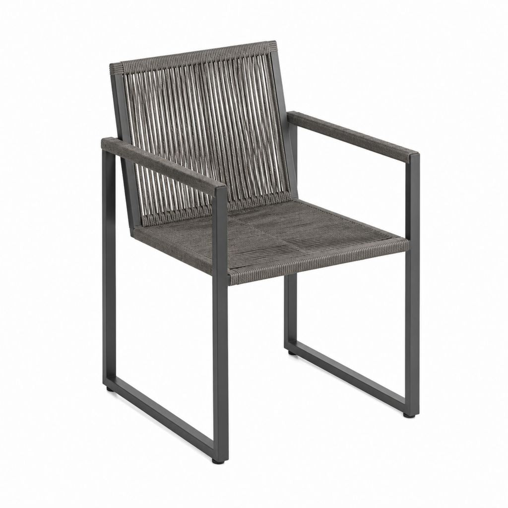 Gartenstuhl mit Armlehnen Grau Aluminium und Polypropylen-Seilgeflecht 58 x 60 x 82 cm