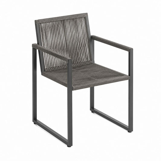 Gartenstuhl mit Armlehnen Grau Aluminium und Polypropylen-Seilgeflecht 58 x 60 x 82 cm