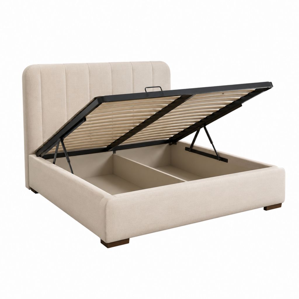 Stauraumbett Doppelbett Beige Polyester Rechteckig mit Lattenrost 160 x 200 cm