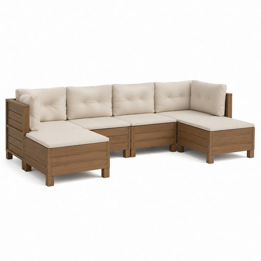 Modulares Gartensofa Set Beige aus massivem Akazienholz 5-teilig L-Form 280 x 210 x 80 cm