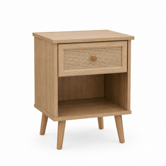 Nachttisch mit Schublade und offenem Fach Eiche Natur Rattan rechteckig 40 x 35 x 60 cm