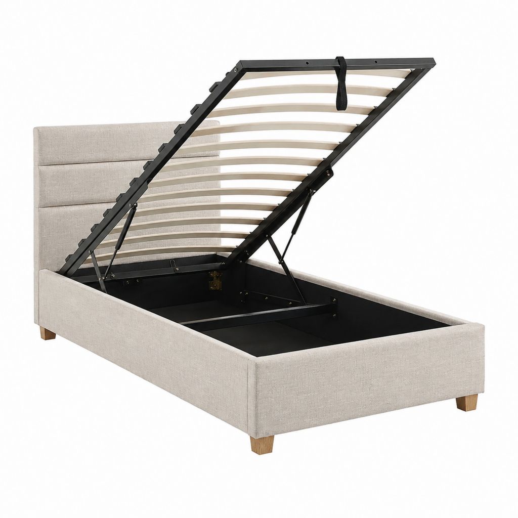Stauraumbett Einzelbett Beige mit Polyesterbezug und Lattenrost 90 x 200 cm