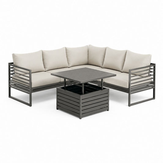 Gartenlounge Ecksofa Set Beige Aluminium L-Form 240 x 240 x 65 cm