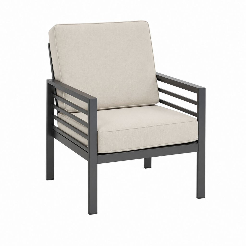 Gartenstuhl Loungesessel mit Armlehnen Anthrazit Beige Aluminium Polyester Rechteckig 85 x 68 x 75 cm